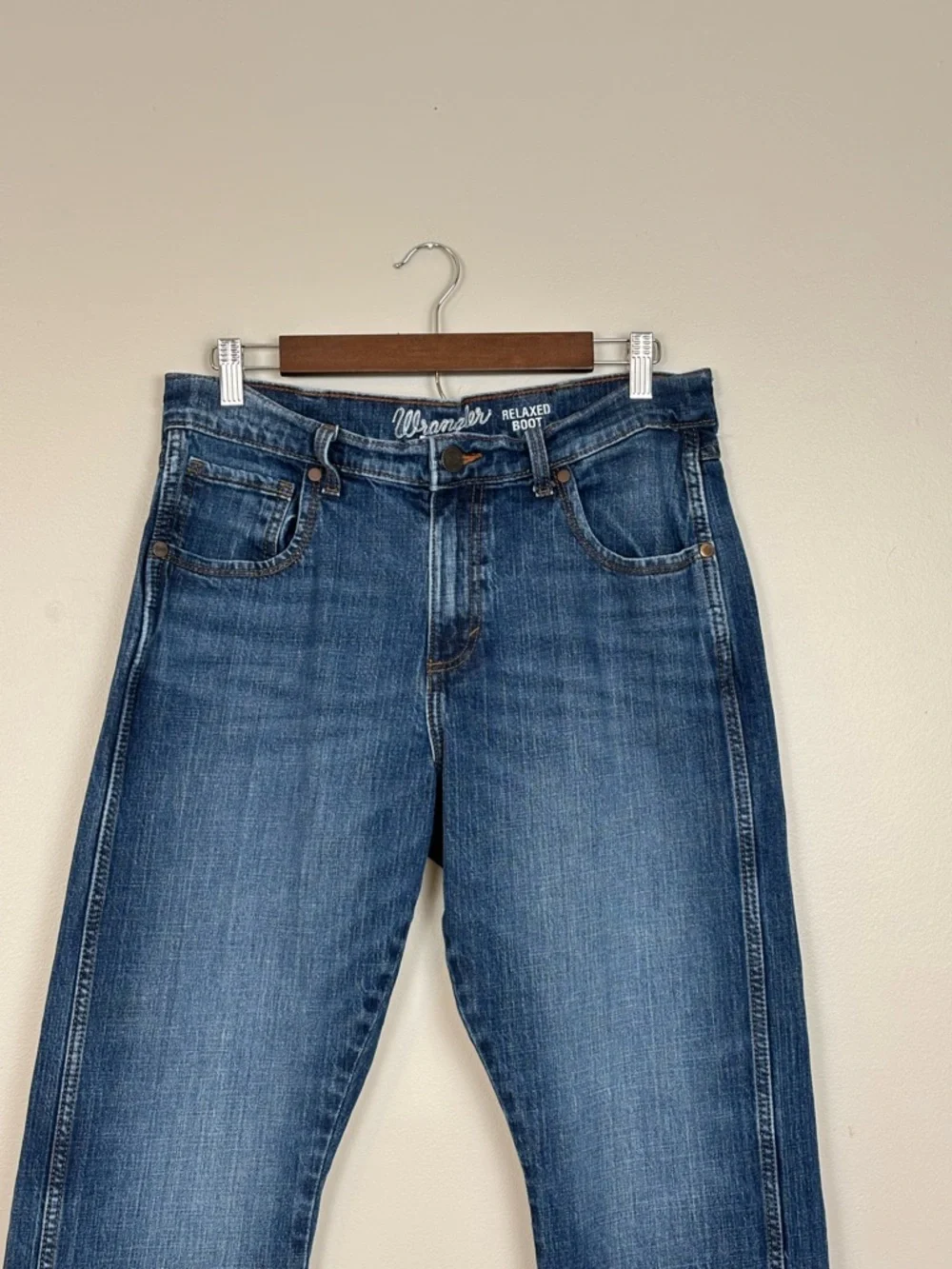 Wrangler Retro Jeans Mens‎ 32X30 (32x28.5) Blue Relaxed Boot Whiskered 5 Pocket